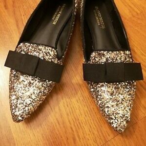 New Scotch & Soda Silver Glitter Bow Flats size 37